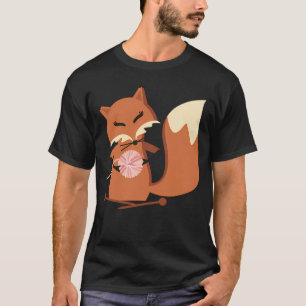 Cute Fox Knitting Needles Fluffy Yarn T-Shirt