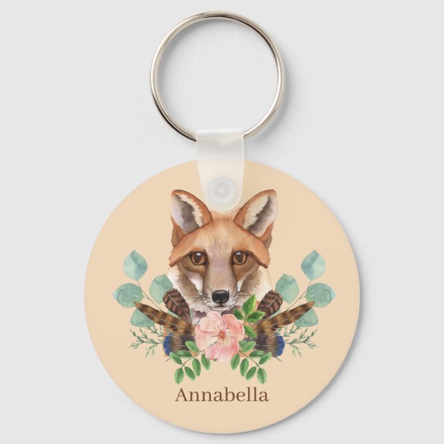 cute fox lovers add name key ring (Front)