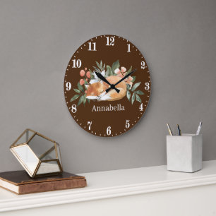 cute fox lovers add name large clock