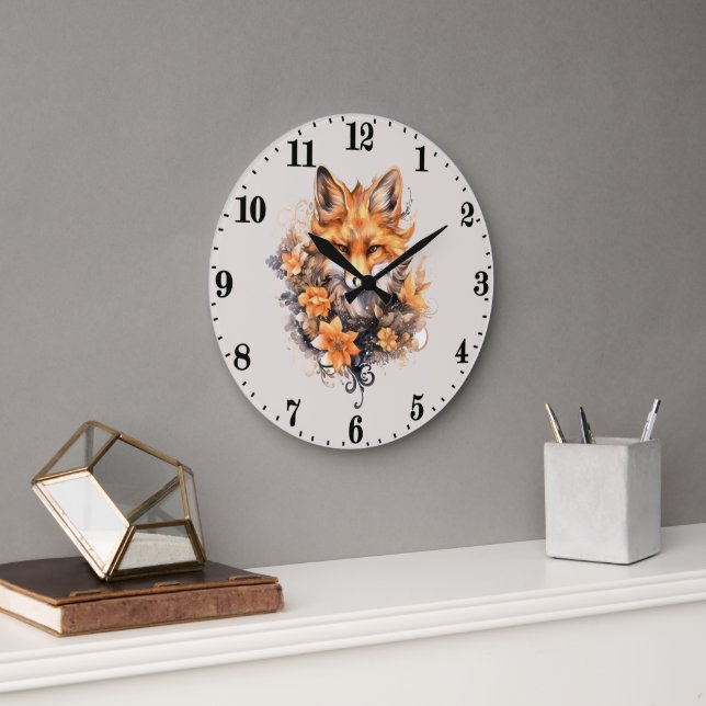 cute fox lovers add text large clock (Office)