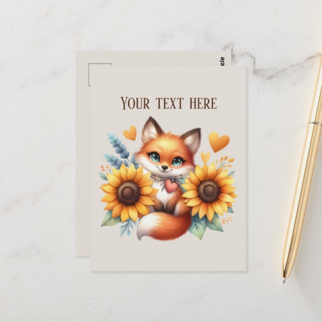 Cute fox lovers customisable postcard (Front/Back In Situ)