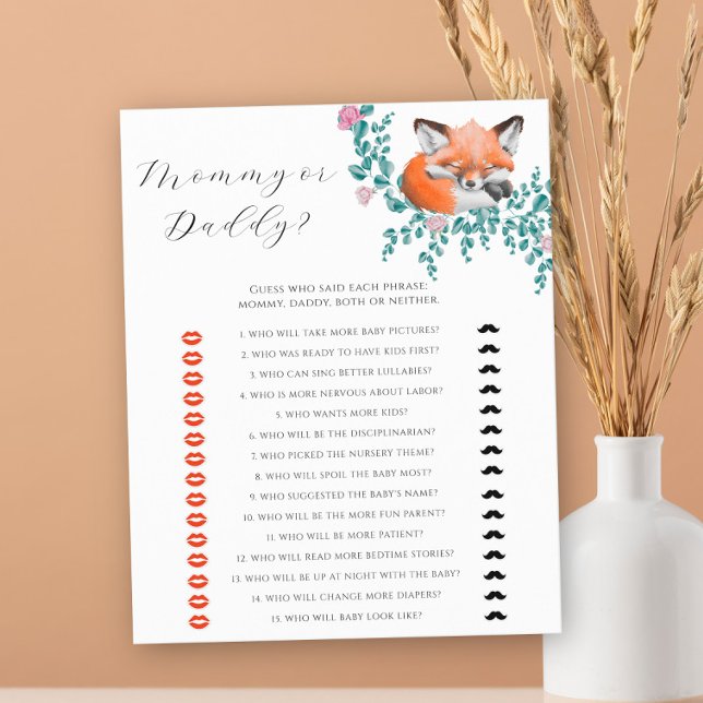 Cute fox - mummy or daddy baby shower game (Creator Uploaded)