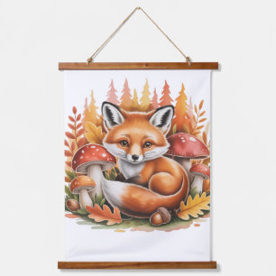 Cute fox mushrooms woodland hanging tapestry