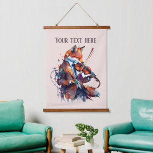 cute fox Music lovers add text  Hanging Tapestry