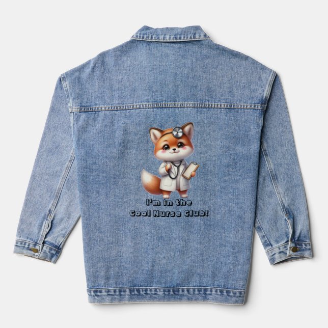 Cute Fox Nurse Blue Jean Denim Jacket (Back)