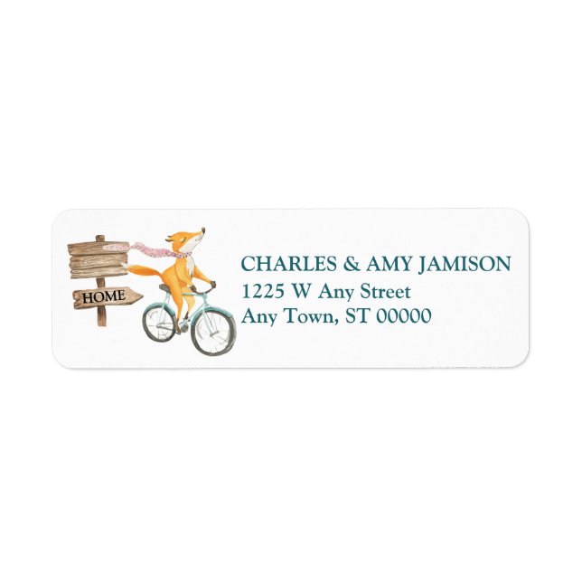 Cute Fox on Bicycle Return Address Label (Front)