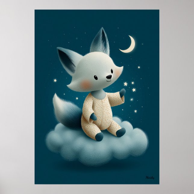 Cute Fox on Cloud Nursery Bedtime Poster (Front)
