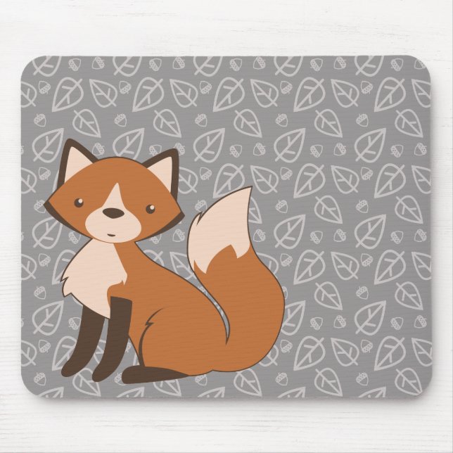 Cute Fox on Leaf and Acorn Pattern Mouse Pad (Front)