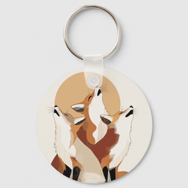 Cute Fox Pack Aesthetic Key Holder Ring (Front)