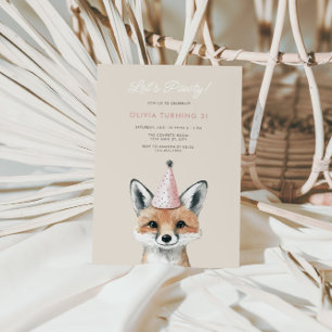 Cute Fox Party Hat Woodland Birthday Invitation