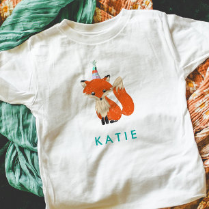 Cute Fox Party Hat Woodland Personalised Name Baby T-Shirt