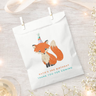 Cute Fox Party Hat Woodland Thank You Gift Favour Bag