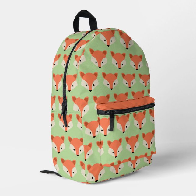 Cute Fox Pattern on Green Printed Backpack (Back Corner Left)