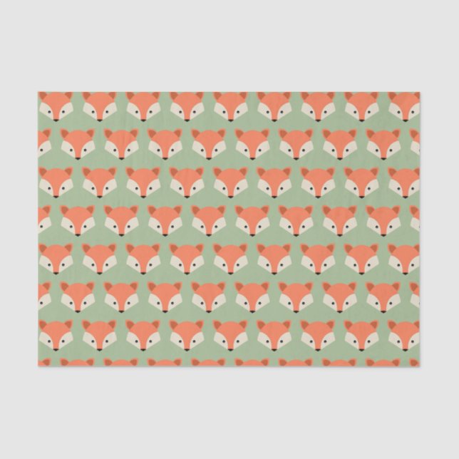 Cute Fox Pattern on Green Tissue Paper (Front)