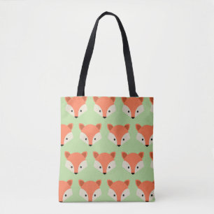 Cute Fox Pattern on Green Tote Bag
