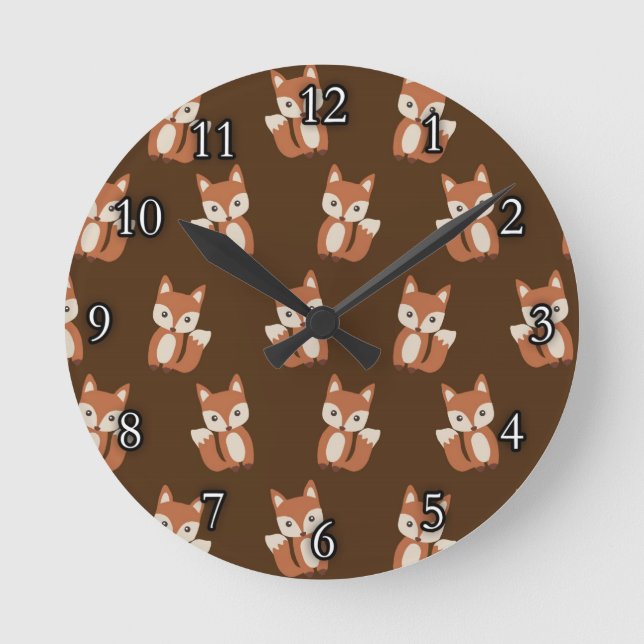 Cute Fox Pattern Round Clock (Front)