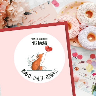 Cute Fox Personalised Book Plate Custom Children Classic Round Sticker