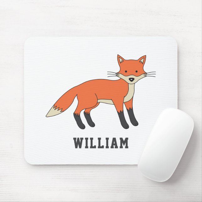 Cute Fox Personalised Custom Name Back To School Mouse Pad (With Mouse)