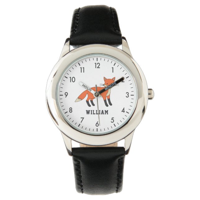 Cute Fox Personalised Custom Name Back To School Watch (Front)