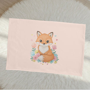 Cute Fox Pillow Cover with Hearts and Flowers