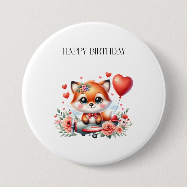 Cute Fox Pilot Birthday 7.5 Cm Round Badge (Front)