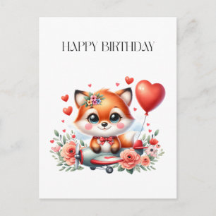 Cute Fox Pilot Birthday Announcement Postcard