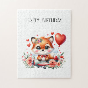 Cute Fox Pilot Birthday Jigsaw Puzzle