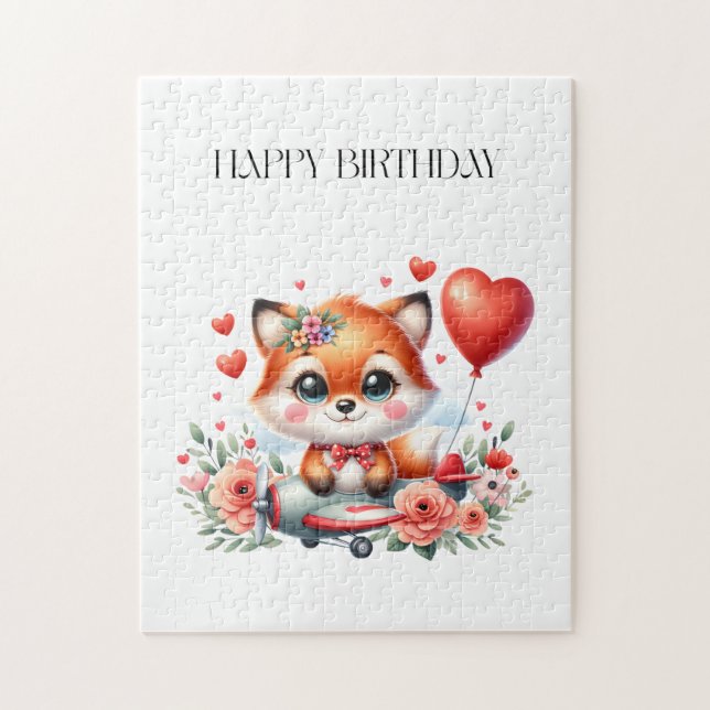 Cute Fox Pilot Birthday Jigsaw Puzzle (Vertical)