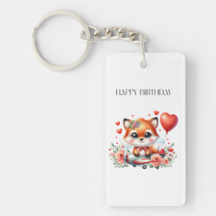 Cute Fox Pilot Birthday Key Ring