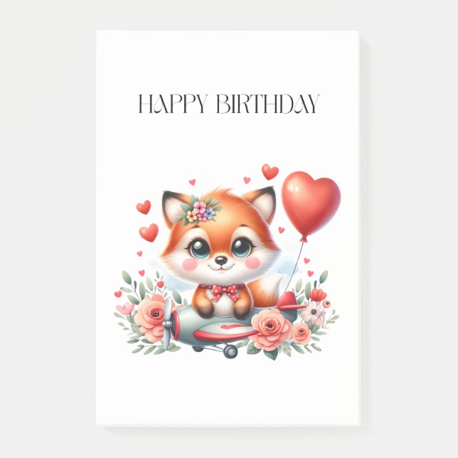 Cute Fox Pilot Birthday Post-it Notes (Front)