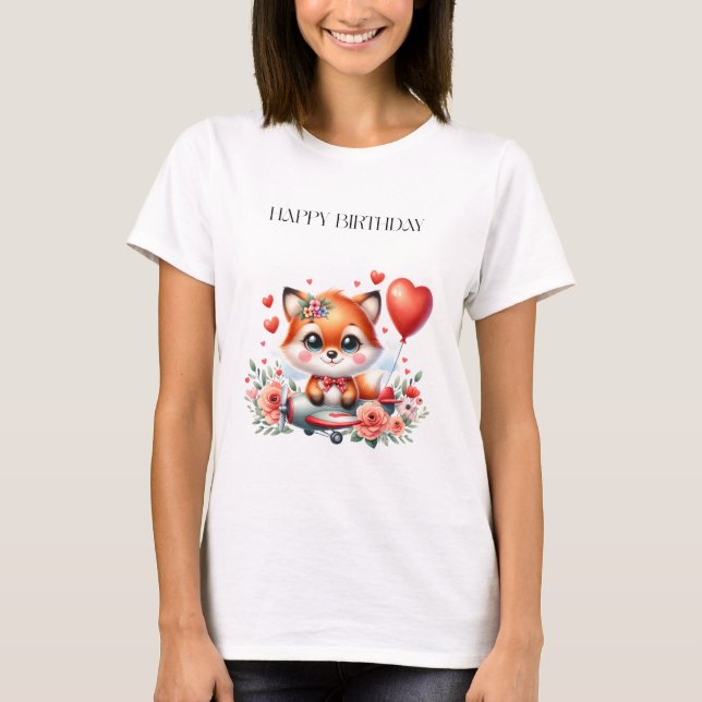 Cute Fox Pilot Birthday T-Shirt (Front)