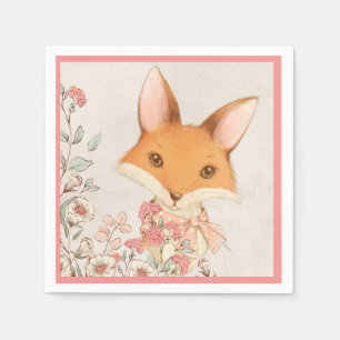 Cute Fox Pink Floral Girly Napkin