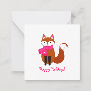 Cute Fox Pink Scarf Heart Mini Christmas Card