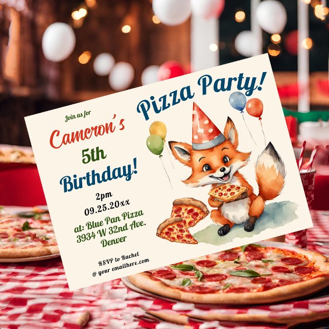 Cute Fox Pizza Party Birthday  Invitation (Creator Uploaded)