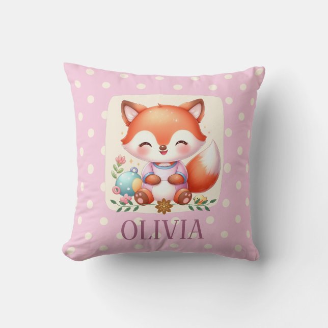 Cute Fox Polka Dot Elegant Personalised Cushion (Front)