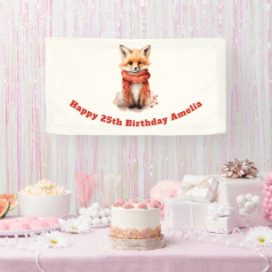 Cute Fox Pup in a Red Scarf Birthday Banner