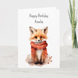 Cute Fox Pup in a Red Scarf Birthday Card