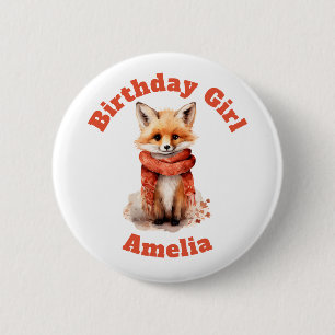 Cute Fox Pup in a Red Scarf Birthday Girl 6 Cm Round Badge