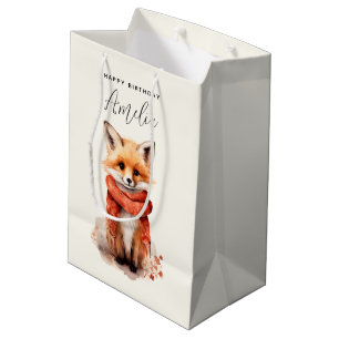 Cute Fox Pup in a Red Scarf Birthday Medium Gift Bag
