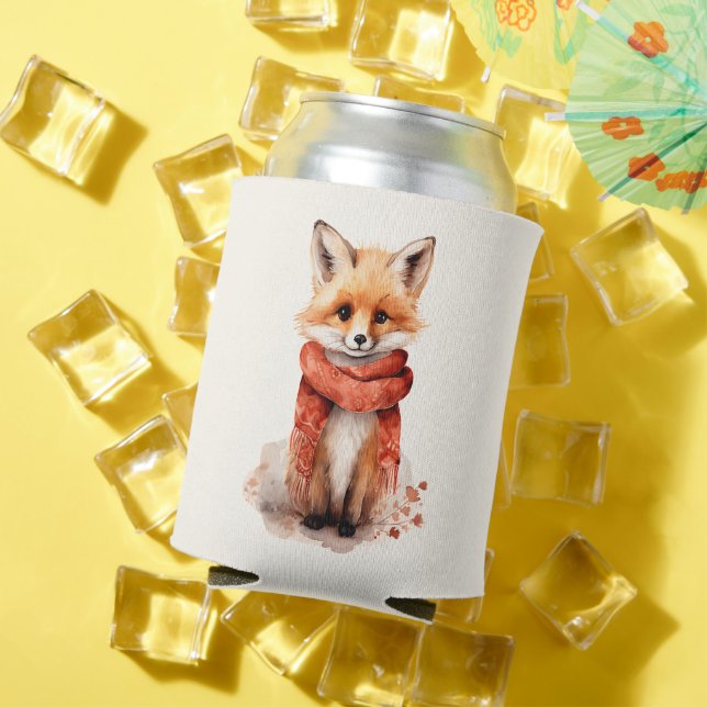Cute Fox Pup in a Red Scarf Can Cooler (In Situ Summer)