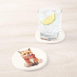 Cute Fox Pup in a Red Scarf Coaster