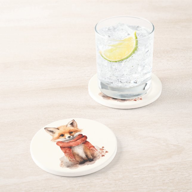 Cute Fox Pup in a Red Scarf Coaster (Side)