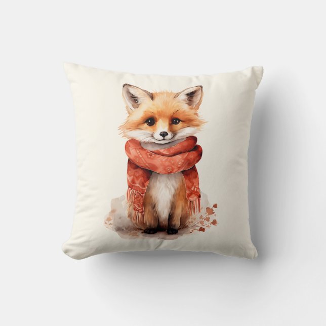 Cute Fox Pup in a Red Scarf Cushion (Front)