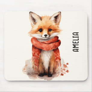 Cute Fox Pup in a Red Scarf Mouse Pad