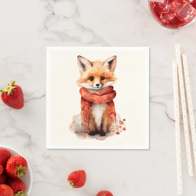 Cute Fox Pup in a Red Scarf Napkin (Insitu)