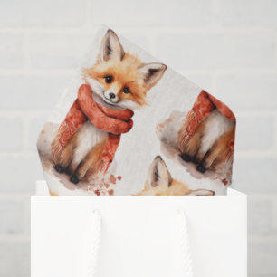 Cute Fox Pup in a Red Scarf Pattern Tissue Paper