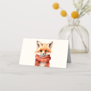 Cute Fox Pup in a Red Scarf Place Card