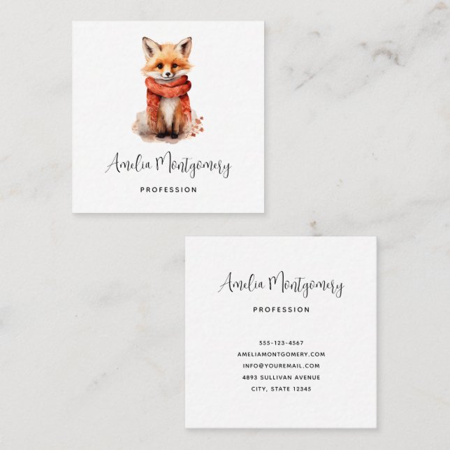Cute Fox Pup in a Red Scarf Square Business Card (Front/Back)