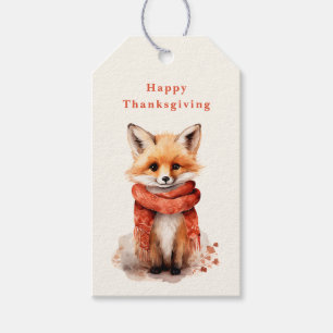 Cute Fox Pup in a Red Scarf Thanksgiving Gift Tags