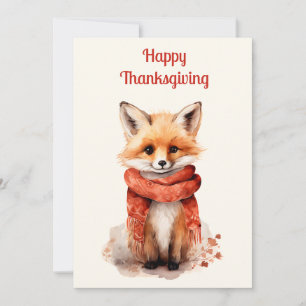 Cute Fox Pup in a Red Scarf Thanksgiving Holiday Card
